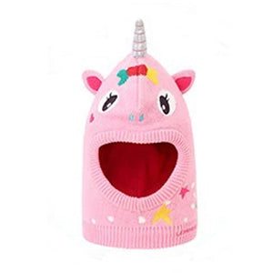 Knitted Pink Star Unicorn theme Winter Cap covering Neck , Ears and Head - Little Surprise BoxKnitted Pink Star Unicorn theme Winter Cap covering Neck , Ears and Head