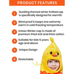 Knitted Yellow Duckling theme Winter Cap covering Neck , Ears and Head - Little Surprise BoxKnitted Yellow Duckling theme Winter Cap covering Neck , Ears and Head