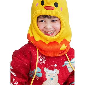 Knitted Yellow Duckling theme Winter Cap covering Neck , Ears and Head - Little Surprise BoxKnitted Yellow Duckling theme Winter Cap covering Neck , Ears and Head