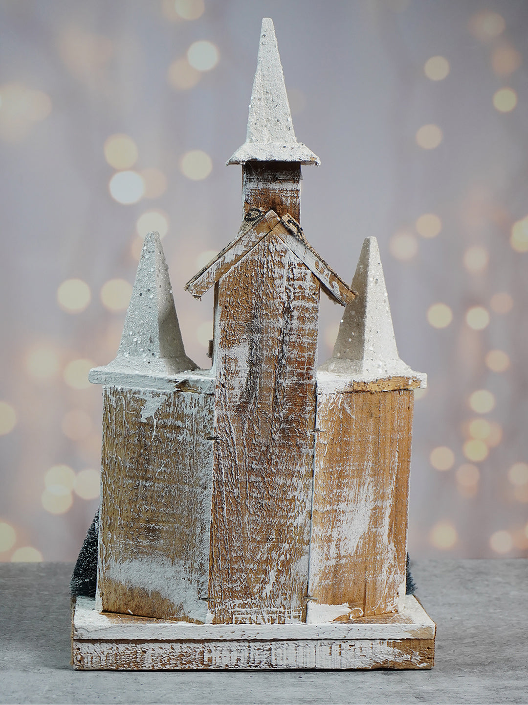 Little Surprise Box, Snow Dusted Wooden Church Christmas Table Decor