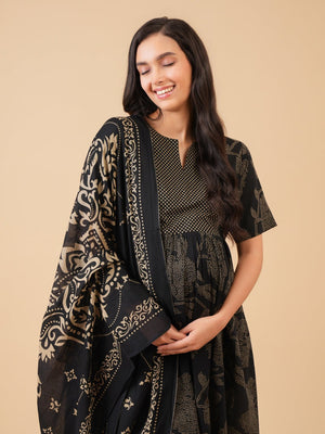 Kumudini Maternity and Nursing Kurta Set With Dupatta - S Maternity Ethnic Set