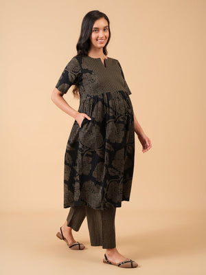 Kumudini Maternity and Nursing Kurta Set With Dupatta - S Maternity Ethnic Set