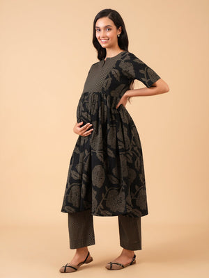 Kumudini Maternity and Nursing Kurta Set With Dupatta - S Maternity Ethnic Set