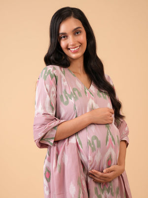 Kusum Maternity and Nursing Kurta Set With Dupatta - S Maternity Ethnic Set