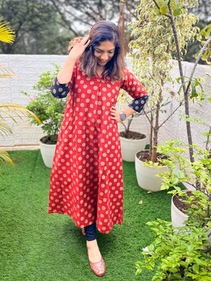 Laal - e - Nazakat Silk Foil Printed Maternity and Nursing Dress - MEW - SK - LALEN - S