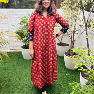 Laal - e - Nazakat Silk Foil Printed Maternity and Nursing Dress - MEW - SK - LALEN - S