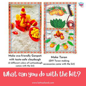 LattooLand Ganesha Kit - Set of dough tubs, Stamp, Stencil, Rangoli Powder, Toran making kit - GANESHA_T
