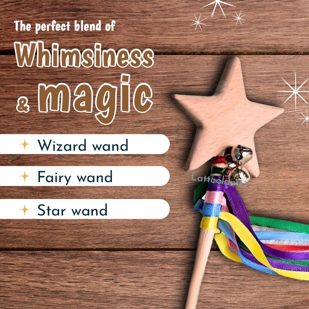 Lattooland Wooden Wand | Wizard Wand | Star Wand | Fairy Wand for Kids - Toys