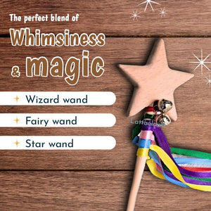 Lattooland Wooden Wand | Wizard Wand | Star Wand | Fairy Wand for Kids - Toys