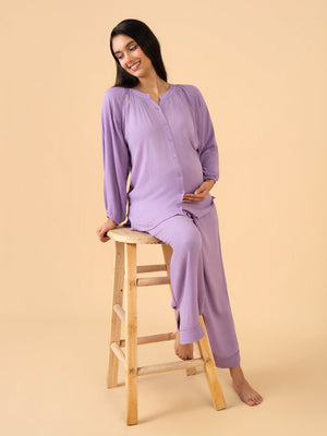Laven-Dare to Dream Maternity and Nursing Nightwear Set - Lavender Maternity Nightwear Set