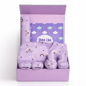 Lavender Pixie 4 PCS New Born Gift Hamper Set - Glitter - Lavender Gift Box