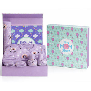Lavender Pixie 4 PCS New Born Gift Hamper Set - Glitter - Lavender Gift Box