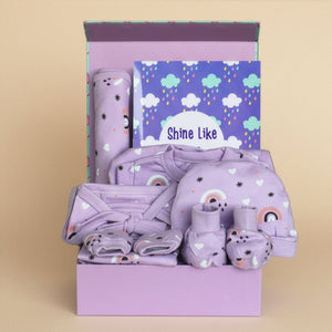 Lavender Pixie 7 PCS New Born Gift Hamper Set - Sparkle - Lavender Gift Box