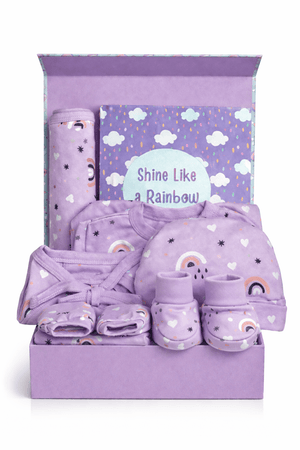 Lavender Pixie 7 PCS New Born Gift Hamper Set - Sparkle - Lavender Gift Box