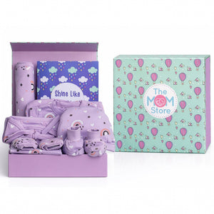 Lavender Pixie 7 PCS New Born Gift Hamper Set - Sparkle - Lavender Gift Box