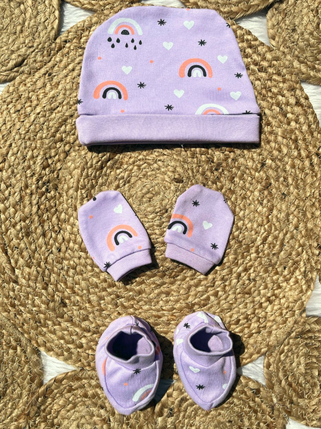 Lavender Twinkle - Mittens, Booties and Cap set - MBC - LVNTW