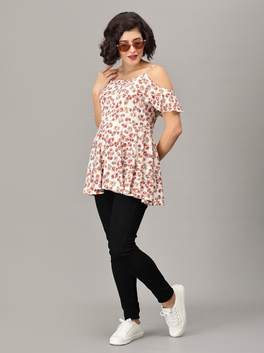 Lavishly Loved Floral Maternity And Nursing Top - MAT-SD-CRM-S