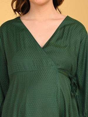 Leaf Me Breathless Maternity Wrap Dress close-up of V-neck wrap bodice with subtle textured pattern.