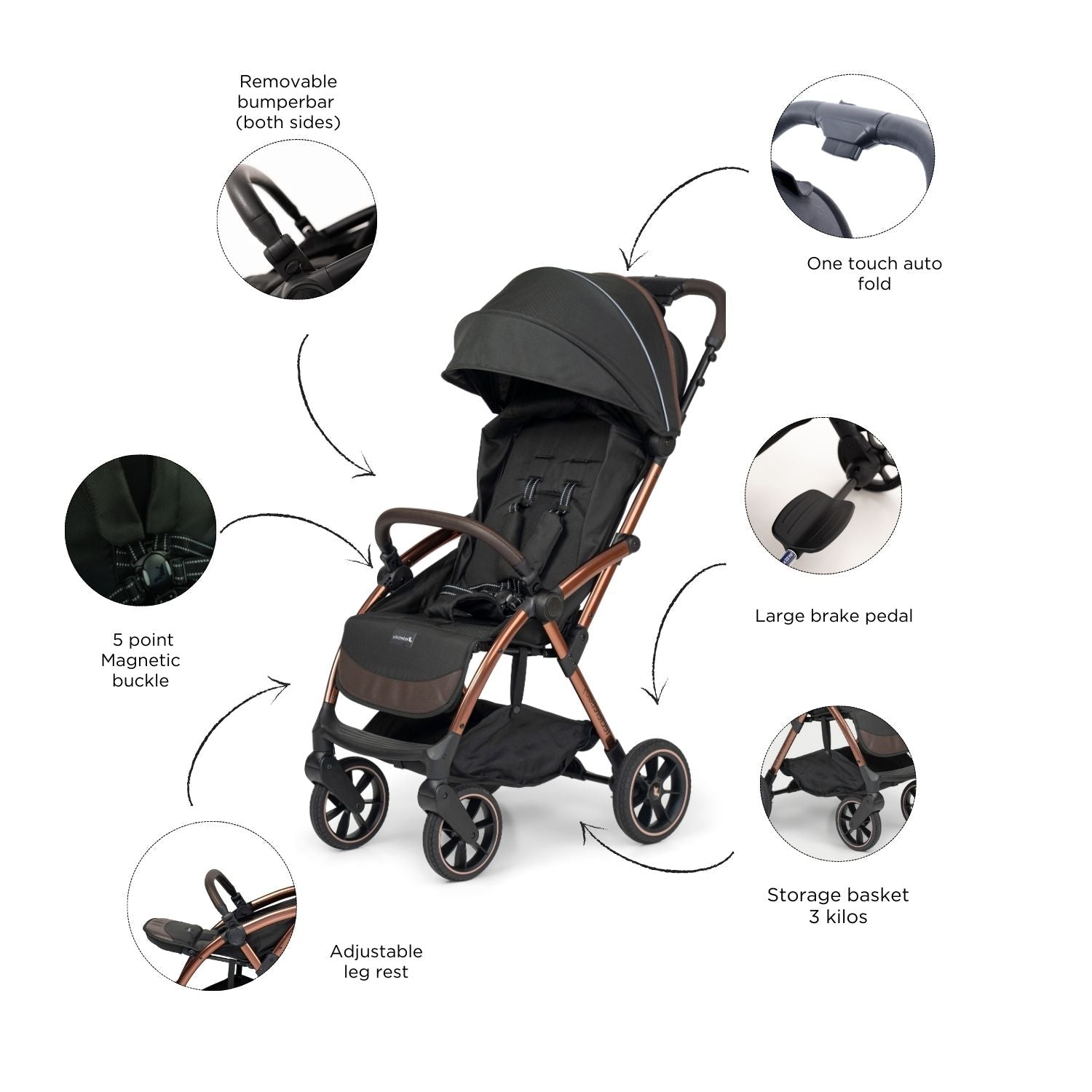 Leclerc Baby Influencer XL Stroller Black Brown - LEC10011