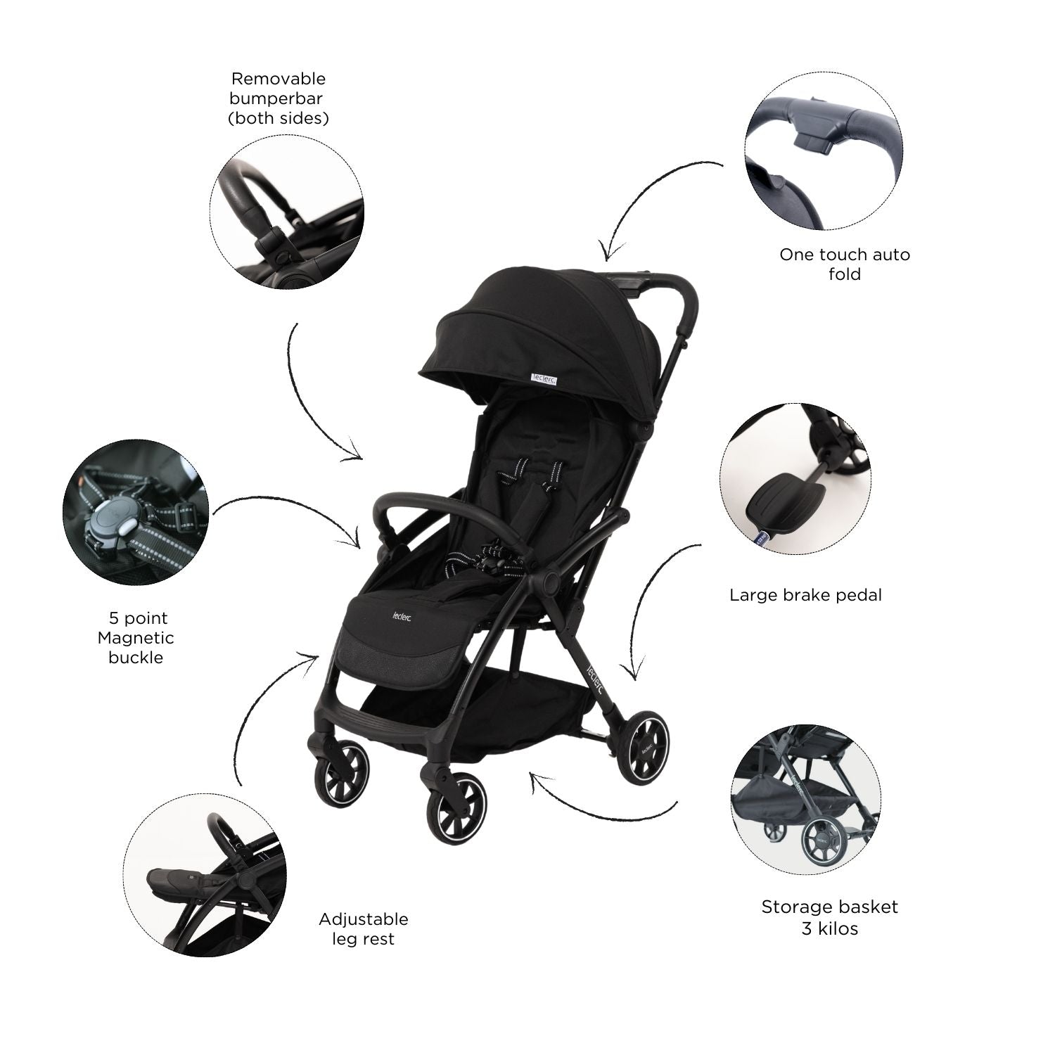 Leclerc Baby Magicfold Plus Stroller Black - LEC25970
