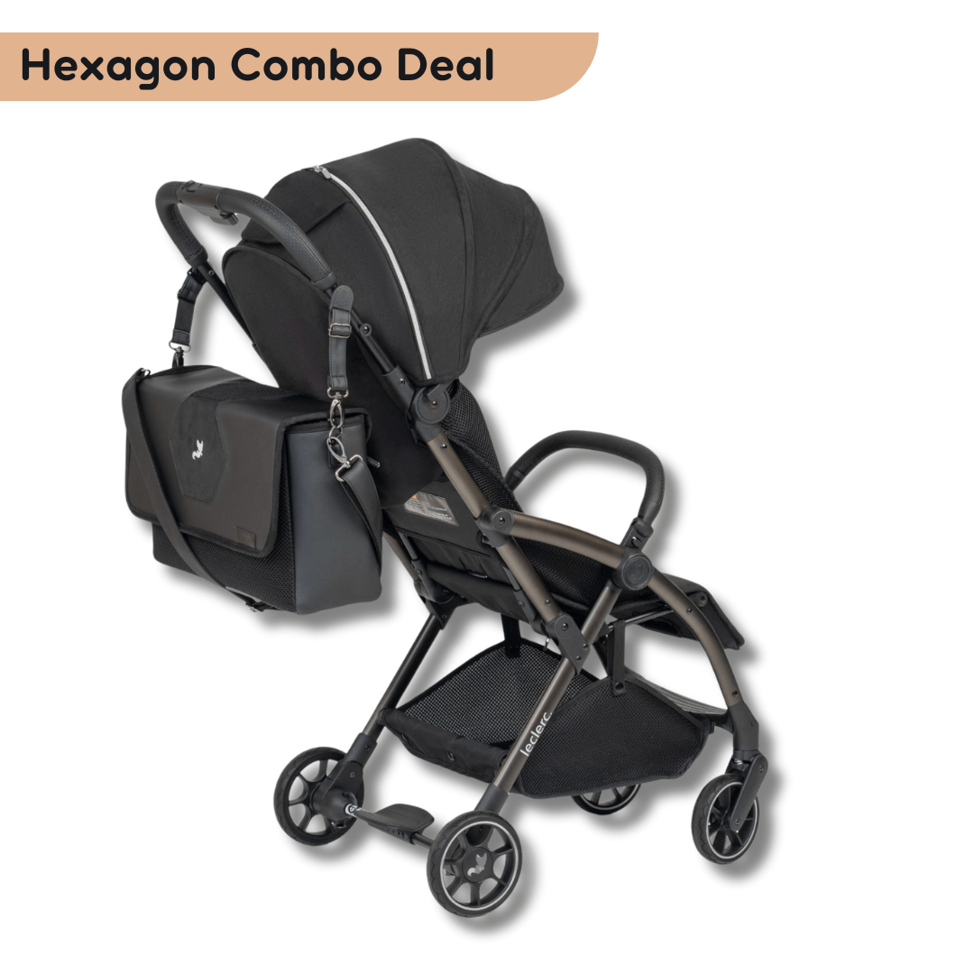 Leclercbaby Bundle Deal Hexagon Carbon Black (Stroller + Diaper Bag) - BUNHEX030