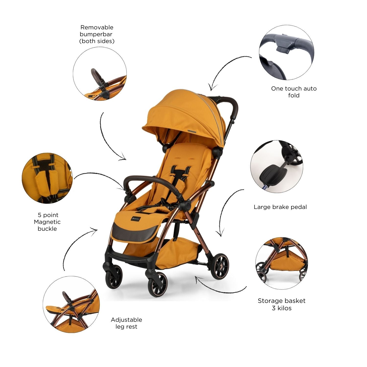 Leclercbaby Influencer Air Stroller Golden Mustard - LEC20017