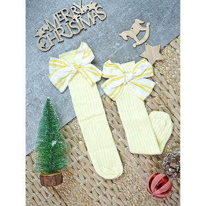 Lemon Yellow Striped 3d Big Bow Socks for Kids - 