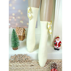 Lemon Yellow Striped 3d Big Bow Socks for Kids - 
