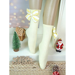 Lemon Yellow Striped 3d Big Bow Socks for Kids - 