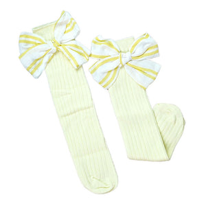 Lemon Yellow Striped 3d Big Bow Socks for Kids - 