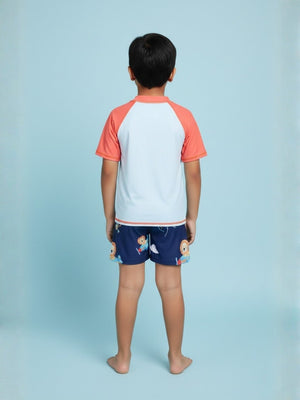 Leo Sky Explorer Boys T-shirt And Short Swim Set - 3 - 4 Years Kids Swimwear