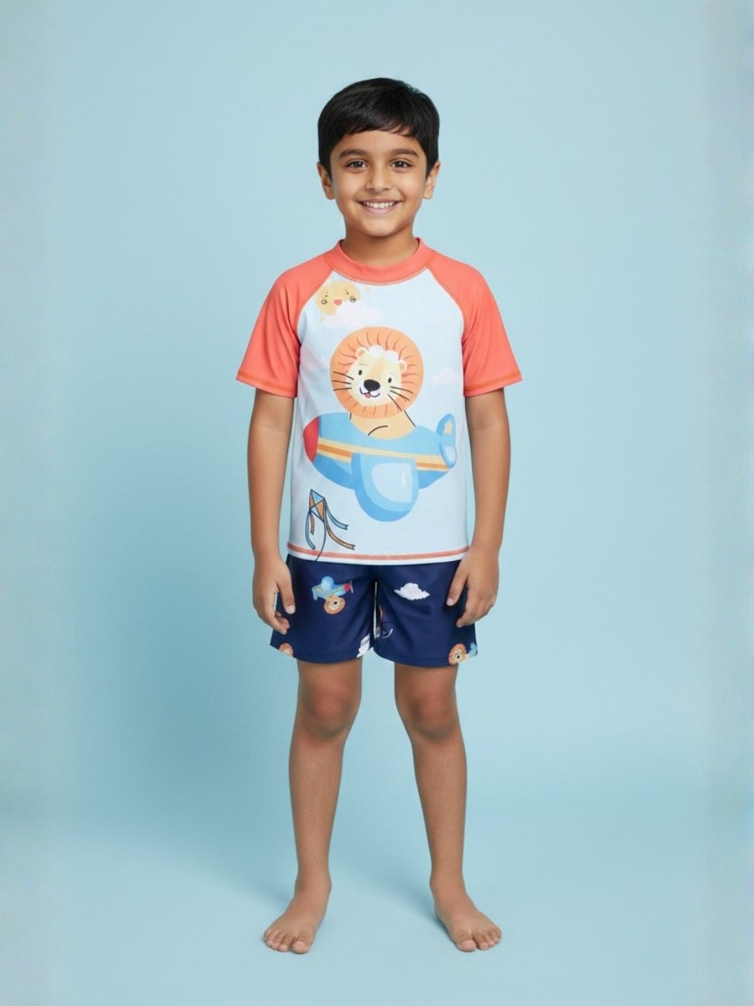 Leo Sky Explorer Boys T-shirt And Short Swim Set - 3 - 4 Years Kids Swimwear