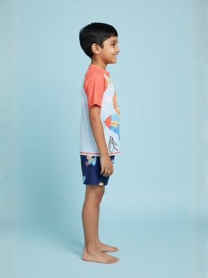Leo Sky Explorer Boys T-shirt And Short Swim Set - 3 - 4 Years Kids Swimwear