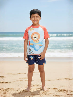 Leo Sky Explorer Boys T-shirt And Short Swim Set - 3 - 4 Years Kids Swimwear