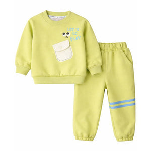 "Let's Play" Green 2pcs, fleece winter Tracksuit Set for Kids - 2 - 3 Years Kids Clothing