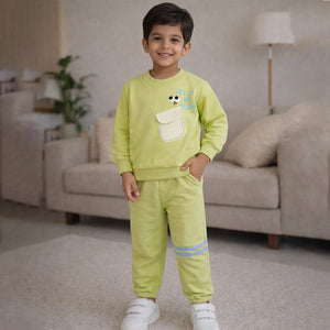 "Let's Play" Green 2pcs, fleece winter Tracksuit Set for Kids - 2 - 3 Years Kids Clothing