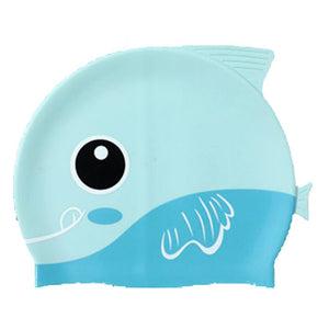 Light Blue Fin Dual Color , Silicone Kids Swim Cap, 5 years - 15 years - 5 - 15 years Swim
