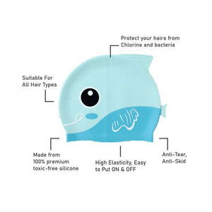 Light Blue Fin Dual Color , Silicone Kids Swim Cap, 5 years - 15 years - 5 - 15 years Swim