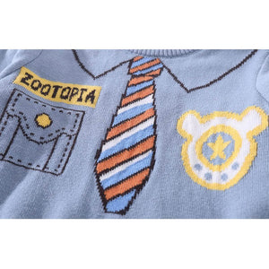 Light Blue, Little Man Tie Print Kids Cardigan Sweater, Round Neck - Little Surprise BoxLight Blue, Little Man Tie Print Kids Cardigan Sweater, Round Neck