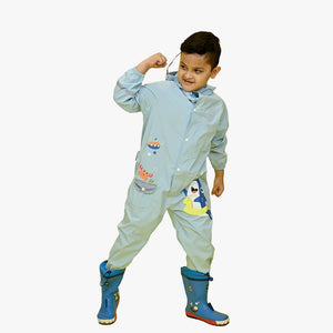 Light Blue Submarine theme full Jumpsuit Style Raincoat for Toddlers and Kids - Little Surprise BoxLight Blue Submarine theme full Jumpsuit Style Raincoat for Toddlers and Kids