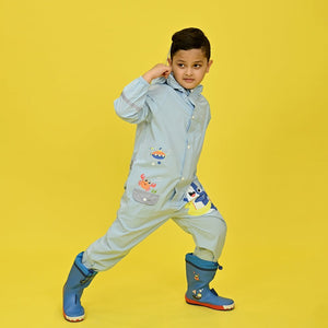Light Blue Submarine theme full Jumpsuit Style Raincoat for Toddlers and Kids - Little Surprise BoxLight Blue Submarine theme full Jumpsuit Style Raincoat for Toddlers and Kids