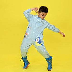 Light Blue Submarine theme full Jumpsuit Style Raincoat for Toddlers and Kids - Little Surprise BoxLight Blue Submarine theme full Jumpsuit Style Raincoat for Toddlers and Kids