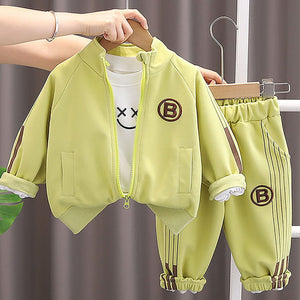 Light Green Letter B Monogram 3 Pcs Track Suit Set For Toddlers And Kids - 3 - 4 Years Kids Clothing