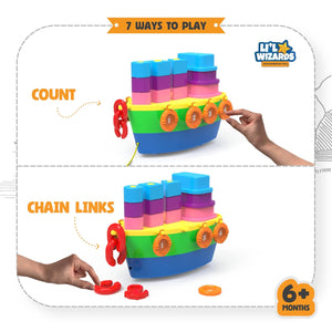 Li'l Wizards 7 - in - 1 Pull - Along Ship Station - Stacker