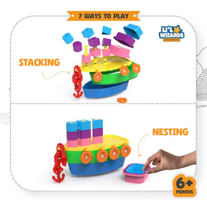 Li'l Wizards 7 - in - 1 Pull - Along Ship Station - Stacker