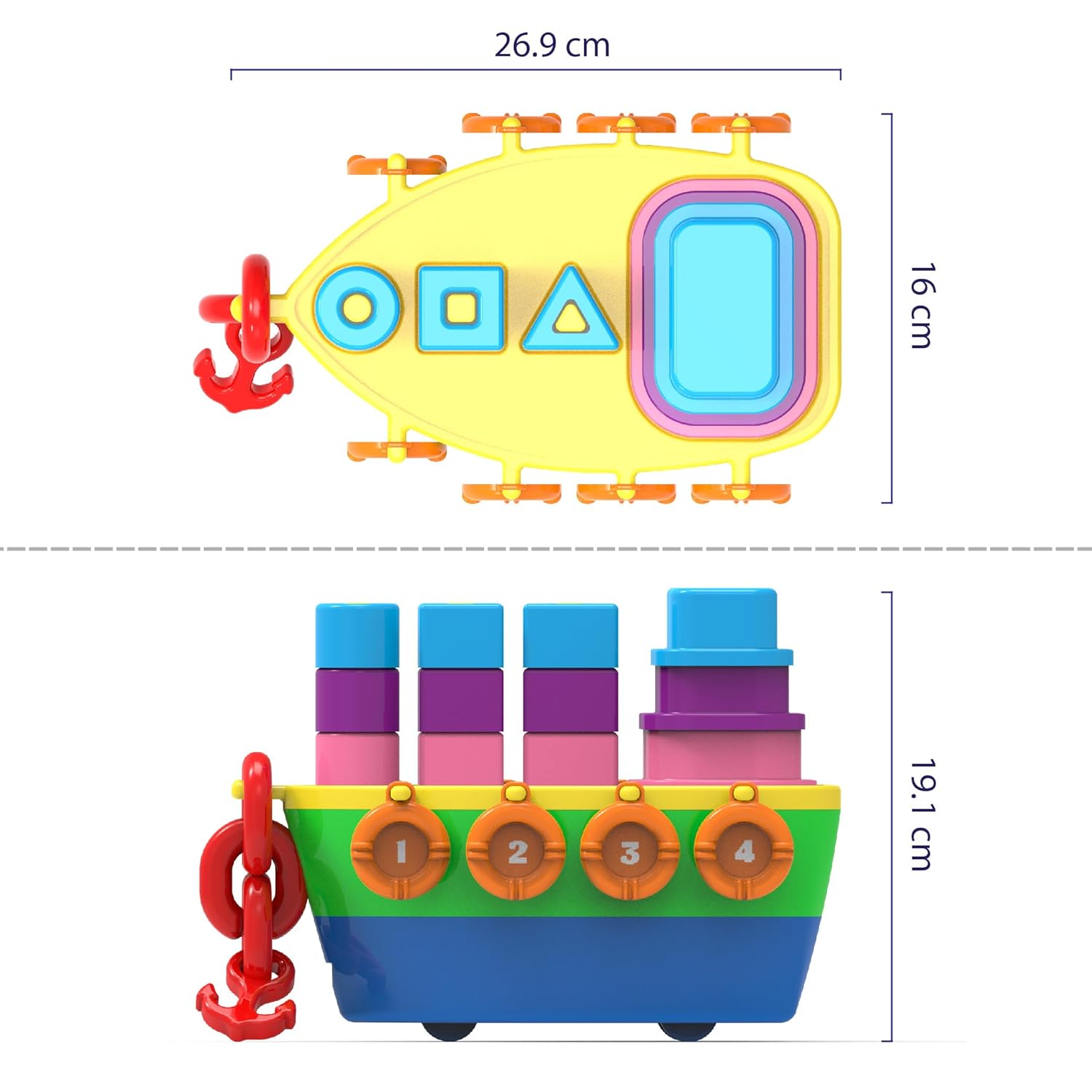 Li'l Wizards 7 - in - 1 Pull - Along Ship Station - Stacker