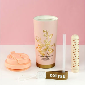 Lily Pink Stainless Steel premium Insulated Detox Infuser Bottle with Tea and Fruit Infuser attachment, 520ml - Back To School