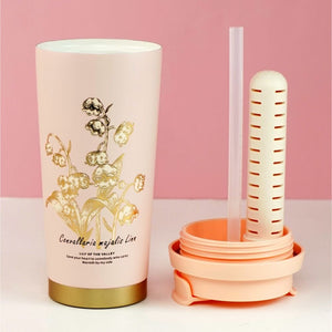 Lily Pink Stainless Steel premium Insulated Detox Infuser Bottle with Tea and Fruit Infuser attachment, 520ml - Back To School