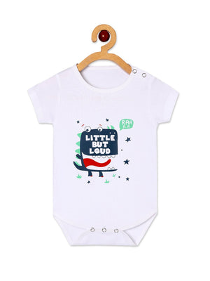 Little But Loud Baby Onesie on a hanger