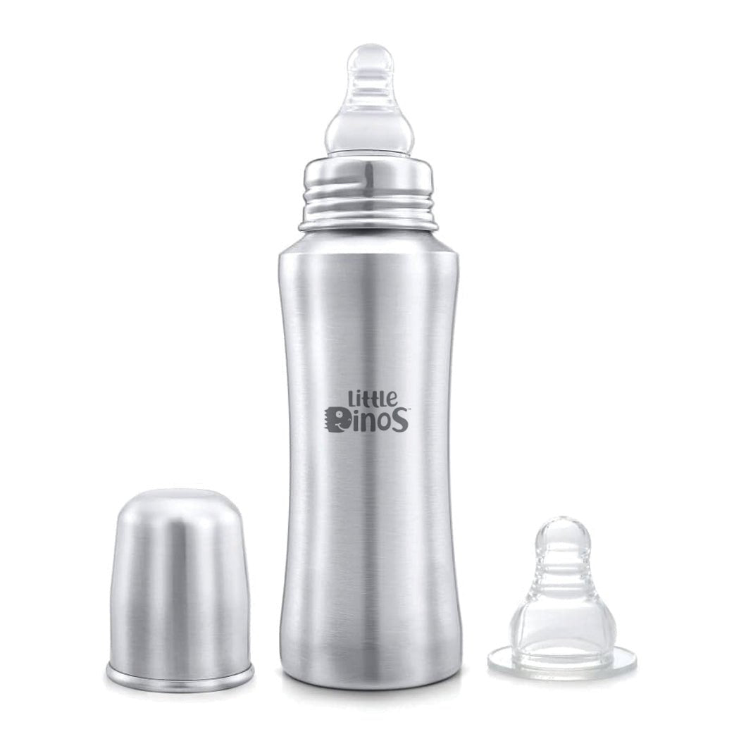 Little Dinos stainless steel baby feeding bottle 240 ml with 1 free nipple - LD SSFB 240ML